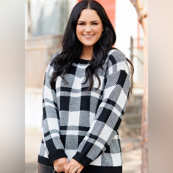 Cozy Casual Sweaters - Chic Soul Cozy black plaid sweater